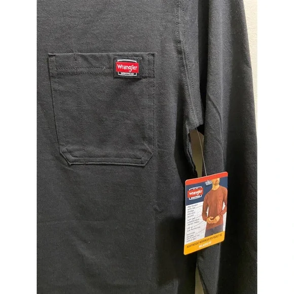 Wrangler Workwear Mens Long Sleeve Pocket T-Shirt Black Heavyweight RelaxedFit S - Picture 2 of 4